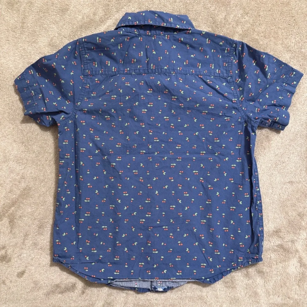 Matilda Jane Boys Blue Cherry Print Short Sleeve Button Down Shirt Size 4 27805T